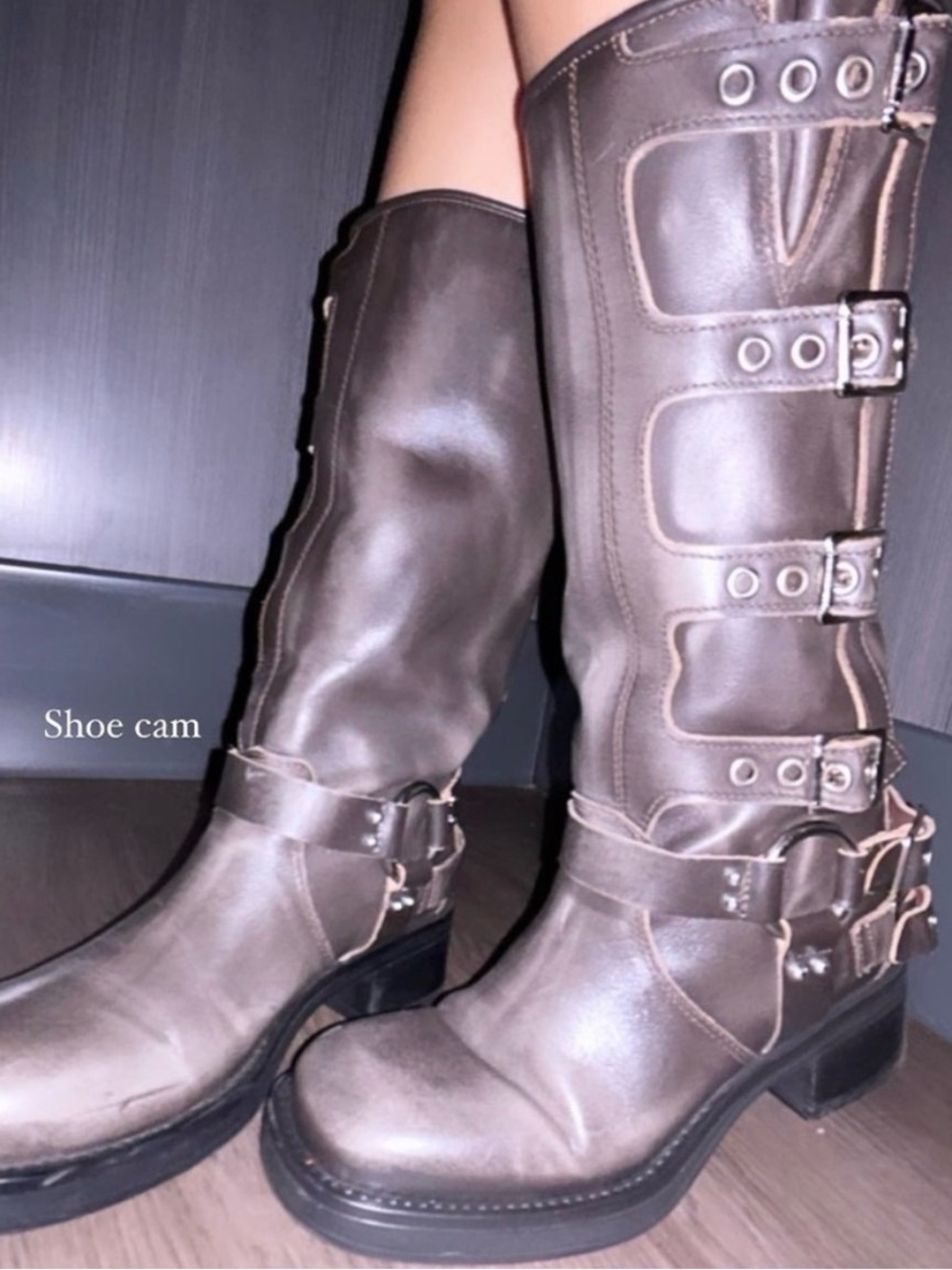 Steve Madden Brown Buckle Combat Boots with Silver Hardware - Picture 3 of 5